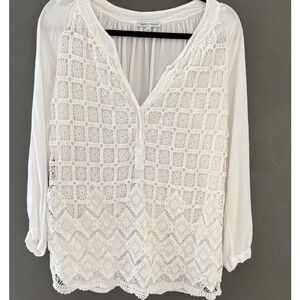 Tempo Paris White Crochet Lace V-Neck Blouse